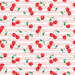 Wall Mural - seamless pattern with cherries on pink background. vector illustration