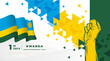 Banner illustration of Rwanda independence day celebration. Waving flag and hands clenched. Vector illustration.