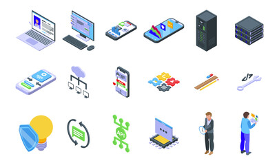Wall Mural - api icons set isometric vector. computer develop code. software program
