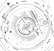 Vector abstract black and white space illustration with star, planet