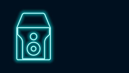 Poster - Glowing neon line Uninterruptible power supply UPS icon isolated on black background. 4K Video motion graphic animation