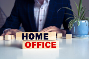 Canvas Print - The text Home Office on a wooden blocks. Business concept photo