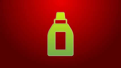 Sticker - Green line Plastic bottle for laundry detergent, bleach, dishwashing liquid or another cleaning agent icon isolated on red background. 4K Video motion graphic animation