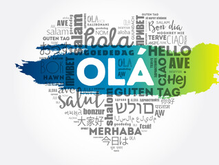 Canvas Print - OLA (Hello Greeting in Portuguese) love heart word cloud in different languages of the world