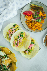 Wall Mural - Street Tacos with Spanish Rice and Fries