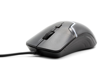 Modern style computer mouse black color isolated on white background.