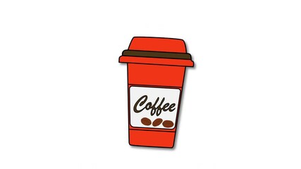 Wall Mural - Coffee to go paper cup. Seamless loop animation. Line art. Concept of takeaway drinks. Luma matte.