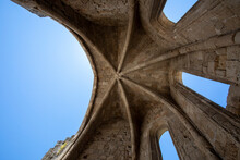 Castle Of The Knights Hospitallers From Below In The City Of Rhodes, Greece, Horizontal.