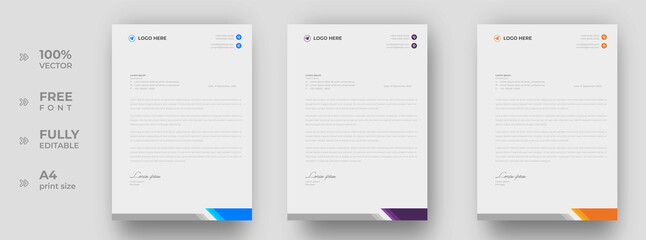corporate modern letterhead design template with yellow, blue and purple color. creative modern letter head design template for your project. letterhead, letter head, simple letterhead design.