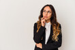 © Asier - Young mexican business woman isolated on white background looking sideways with doubtful and skeptical expression.