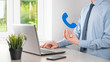 © Ivan - Businessman man hold phone icon.Call Now Business Communication Support Center Customer Service Technology Concept.