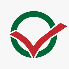 Icon With A Red Tick In The Green Oval Frame.