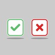 © Tsunami Designer - Check and wrong marks, Tick and cross marks, Accepted/Rejected, Approved/Disapproved, Yes/No, Right/Wrong, Green/Red, Correct/False, Ok/Not Ok - vector mark symbols in green and red. Isolated icon.