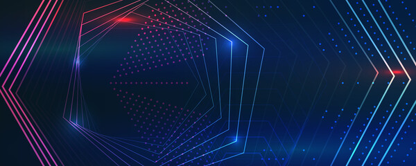 Hi tech design innovation concept. Abstract futuristic wide communication vector illustration. Sci fi technology on the blue background.