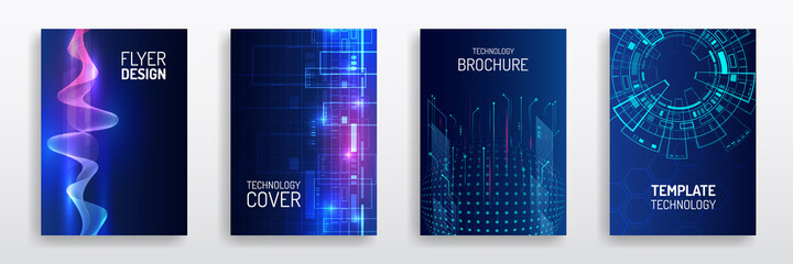 blue layout futuristic brochures, flyers, placards. contemporary science and digital technology conc