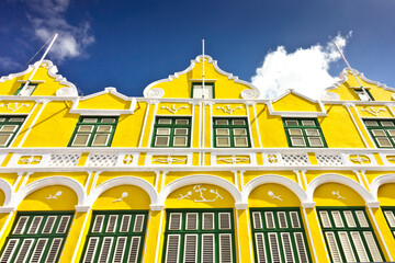 Historic Penha building in the Dutch-Caribbean colonial style, details on the Breedestrat side, Punda district of Willemstad, Curacao, January 2018