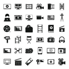 Wall Mural - Screen video editing icons set simple vector. Online player