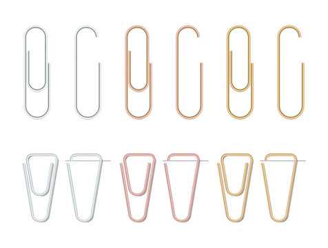 realistic paper clips set. silver,bronze and gold color. paperclip icon. steel stationery. paper cli