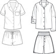 Technical sketch of woman pyjama sleepwear in vector. Pajamas with top and shorts. flat sketch vector. Fashion illustration. front and back view. mockup. 