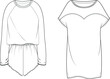 Technical sketch of woman pajama sleepwear in vector illustration. baggy top. Isolated vector template. mockup. 