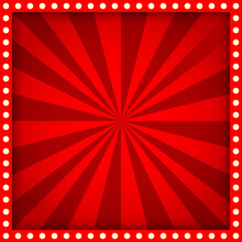 Bright Red Circus Background Template. Background With Bulbs Frame For Carnival Flyer