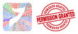 Vector collage Somalia map of different pictograms and Permission Granted badge. Collage Somalia map created as hole from rounded square. Red round badge with Permission Granted tag.