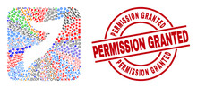 Vector Collage Somalia Map Of Different Pictograms And Permission Granted Badge. Collage Somalia Map Created As Hole From Rounded Square. Red Round Badge With Permission Granted Tag.