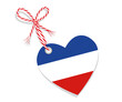 Fahne als Herz  „I Love Schleswig-Holstein“ mit Kordel-Schleife,
Vektor Illustration isoliert auf weißem Hintergrund

