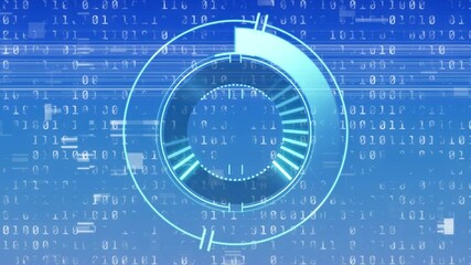 Animation of scope scanning over binary coding on blue background