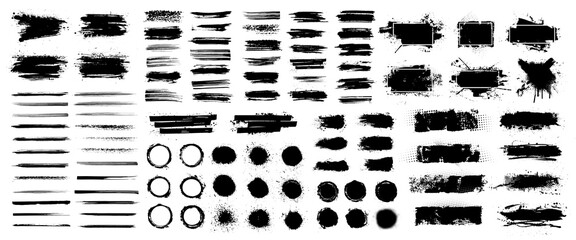 Fototapete - Dried brush strokes and splatter paint smudges for dirty design - logo, banners, flyers, cards, text box. Template hipsters stickers. Mud brushstroke, lines grunge, ink stencil, grunge. Vector set