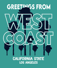 Greetings From West Coast With Palm Tree Silhouette
