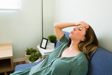 Wall Mural - Beautiful woman getting sick with the flu