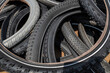 Top view over heap of road bicycle tires. 