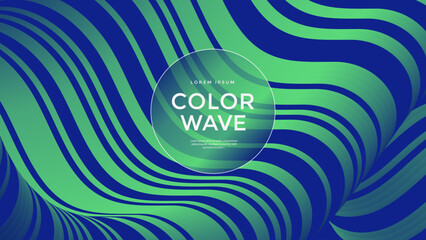 Wall Mural - Green and blue fluid wave. Duotone geometric compositions with wavy 3d flow shape. Striped modern background design for the cover, landing page.