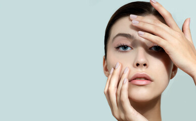 beautiful young woman with clean perfect skin. portrait of beauty model with natural nude make up an
