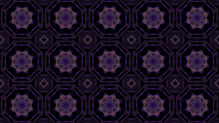 Abstract illustration with a seamless pattern of octagons and star shapes on a dark background