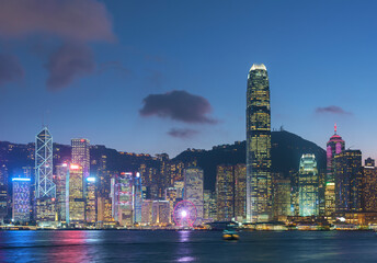 Victoria Harbor of Hong Kong city at dusk