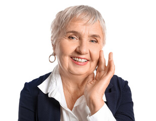 Wall Mural - Portrait of elegant senior woman on white background