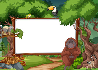 Poster - Blank banner in the rainforest scene with wild animals