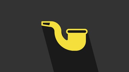 Poster - Yellow No pipe smoking icon isolated on grey background. Dont smoke. Tobacco pipe. 4K Video motion graphic animation