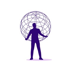 Wall Mural - man holding abstract geometry shape in his hands