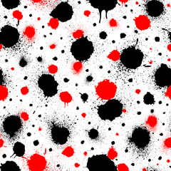 Wall Mural - Abstract seamless pattern. Black and red brush strokes isolated on white background. Fashion style texture. Repeated watercolor grunge backdrop. Repeating modern hand drawn design for print. Vector 