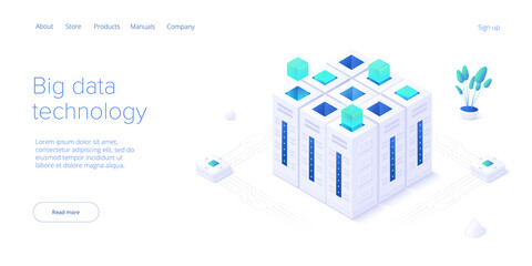 Wall Mural - big data technology in isometric vector illustration. information storage and analysis system. digit