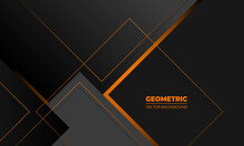 Dark Grey Business Elegance Abstract Geometric Vector Background With Orange Lines. Minimal Geometric Shapes On Dark Background. Vector Illustration.