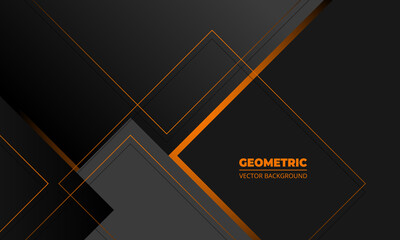 Wall Mural - Dark grey business elegance abstract geometric vector background with orange lines. Minimal geometric shapes on dark background. Vector illustration.