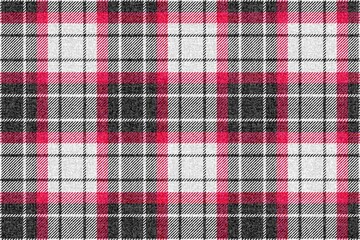 ragged grungy seamless checkered texture of classic coat tweed black and white main fabric with red-magenta stripes for gingham, plaid, tablecloths, shirts, tartan, clothes, dresses, bedding, blanket