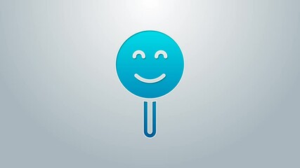 Poster - Blue line Smile face icon isolated on grey background. Smiling emoticon. Happy smiley chat symbol. 4K Video motion graphic animation