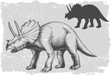 Fototapeta  - Dinosaur triceratops grafic hand drawn and silhouette illustration