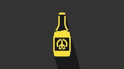 Sticker - Yellow Beer bottle icon isolated on grey background. 4K Video motion graphic animation