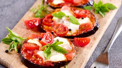 Canvas Print - pizza aubergine with tomato and mozzarella